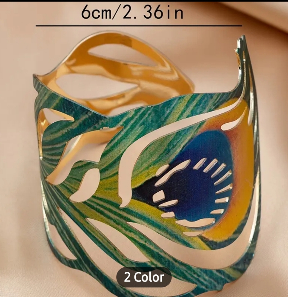 Boho Vintage Peacock Cuff Bracelet - Picture 2 of 3